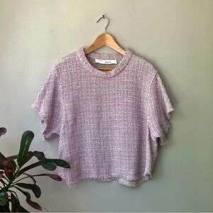 IRO (Paris Fashion) Tweed Fringe Short Sleeve Edgy Lavender Top. French 42=US 10